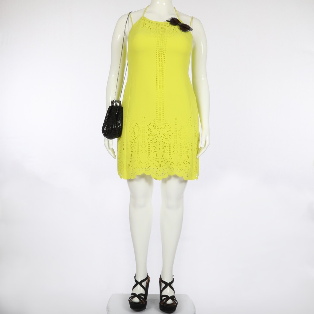 Karen Millen Laser Cut Limited Ed Dress SZ 12 Neon